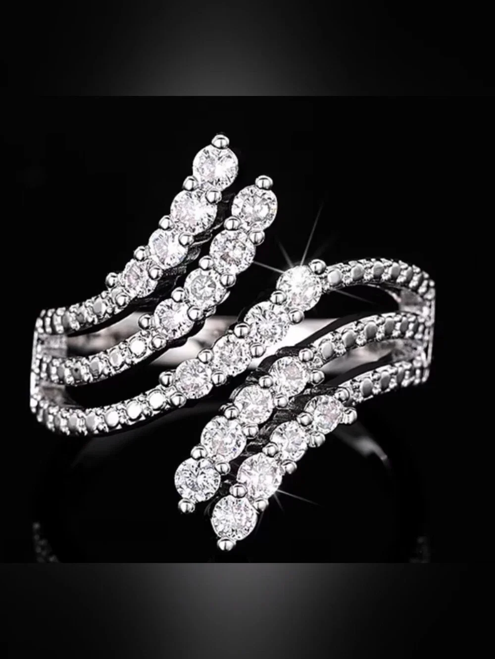 $8 Each Or Bundle 5/$20 Sterling Silver White Crystal Multi-Row Wave Ring